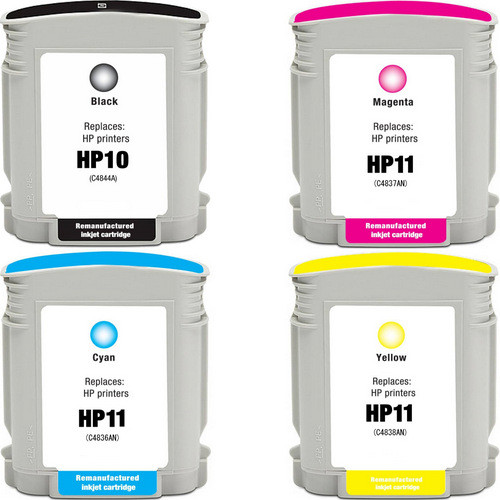 4 Pack - Remanufactured replacement for HP 10 and 11 series ink cartridges