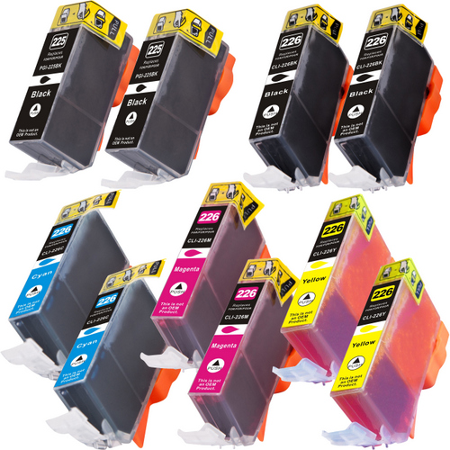 10 Pack - Compatible replacement for Canon PGi-225 and Cli-226 series ink cartridges