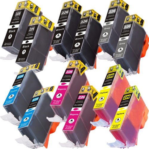 12 Pack - Compatible replacement for Canon PGi-225 and Cli-226 series ink cartridges