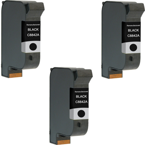 Tri-Pack - Remanufactured replacement for HP C8842A black ink cartridges