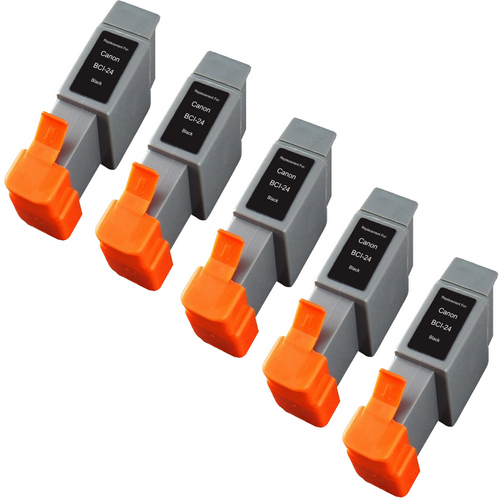 5 Pack - Compatible replacement for Canon BCI-24 black ink cartridges