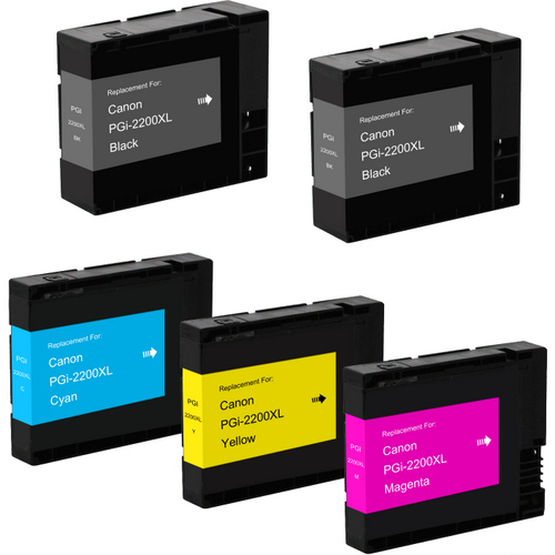 5 pack - Compatible replacement for Canon PGI-2200xl high yield black and color ink cartridges
