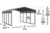 12' Wide x 7' High Arrow Metal Carport