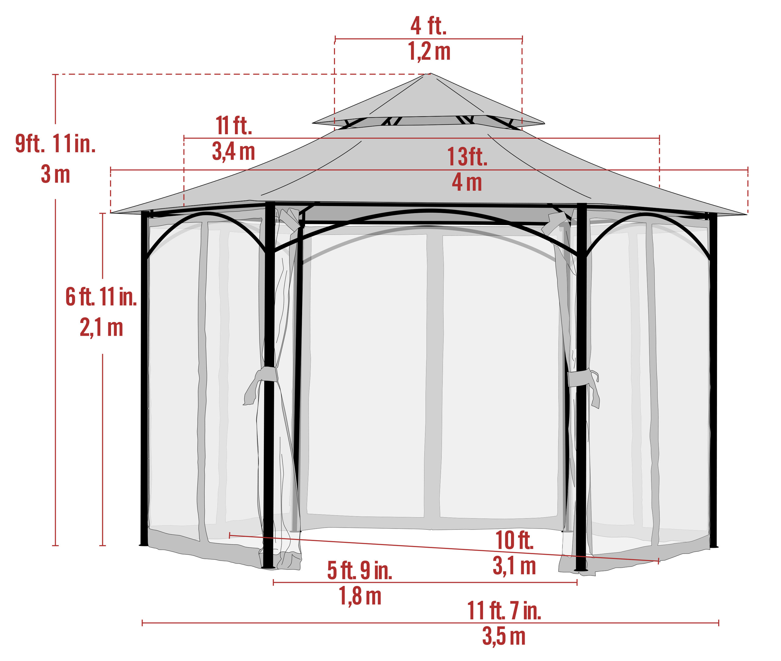 Magnolia Gazebo 11' x 11' Hexagonal - Shelters of New England