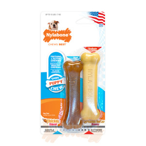Nylabone Puppy Bone Twin Pack Chicken & Peanut Butter Nylabone Puppy Bone Twin Pack Chicken & Peanut Butter
