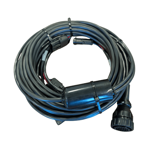 Ag Express 4-row John Deere 37-pin Amp drill harness with 3-pin Weatherpack sensor connectors and 20-foot hitch lead