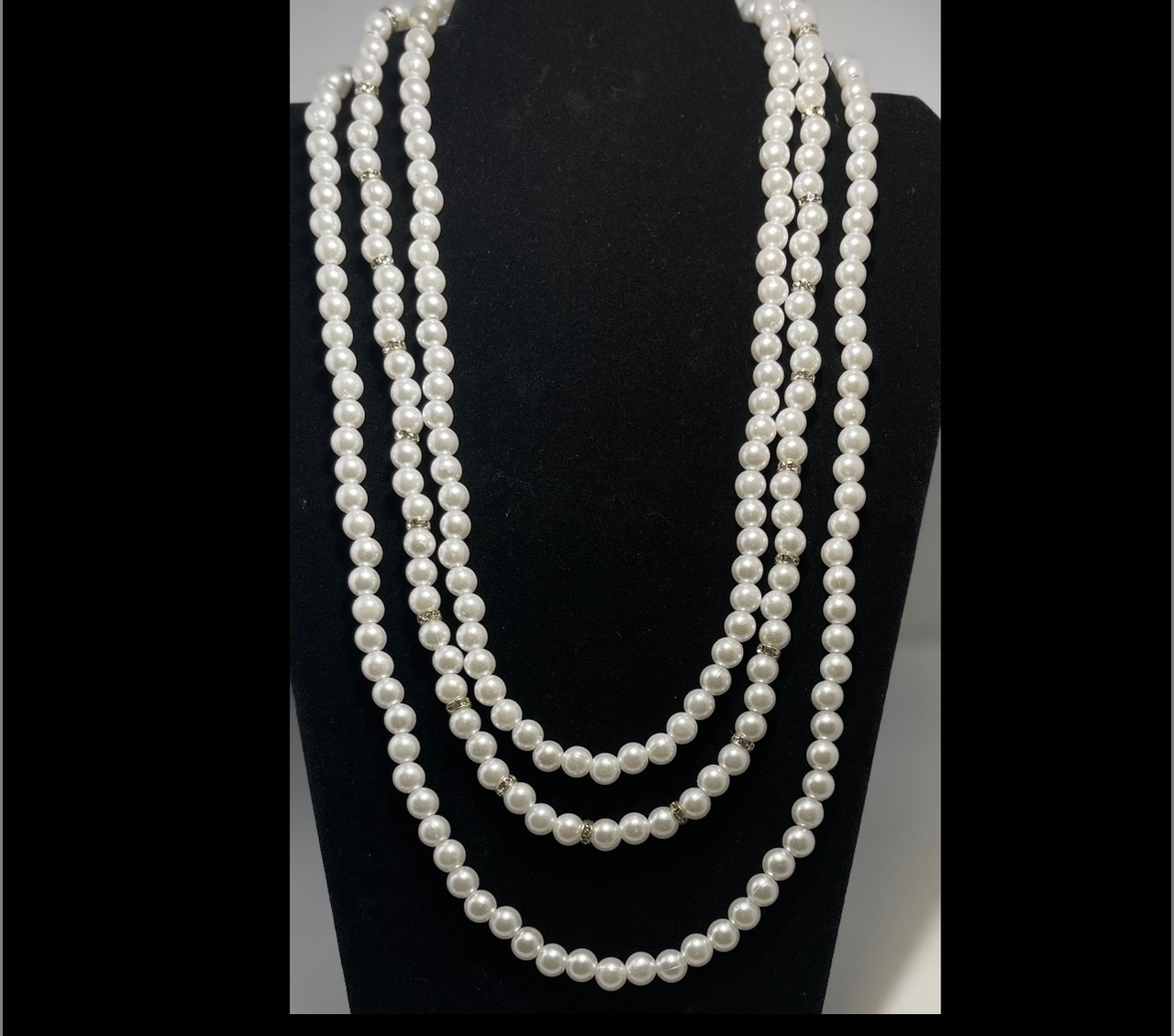 White 3-strand Plastic Pearl Necklace - Lightweight Plastics pearls - White  Pearl Necklace - Three - strand - Pearl Necklace - White Pearl 