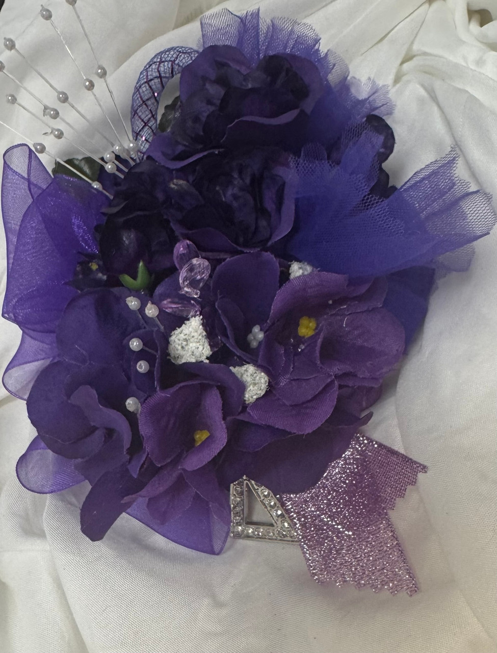 【未使用】Decoration Desire フラワーレースハット　パープル African Violets Corsage - Diana - DESIGNS WILL VARY - READ