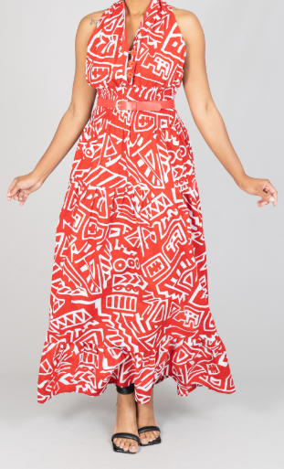 red and white african print dress Queen Maya High Low Dress (In White And Red African Ankara Dashiki Kente Multicolored Fabric)