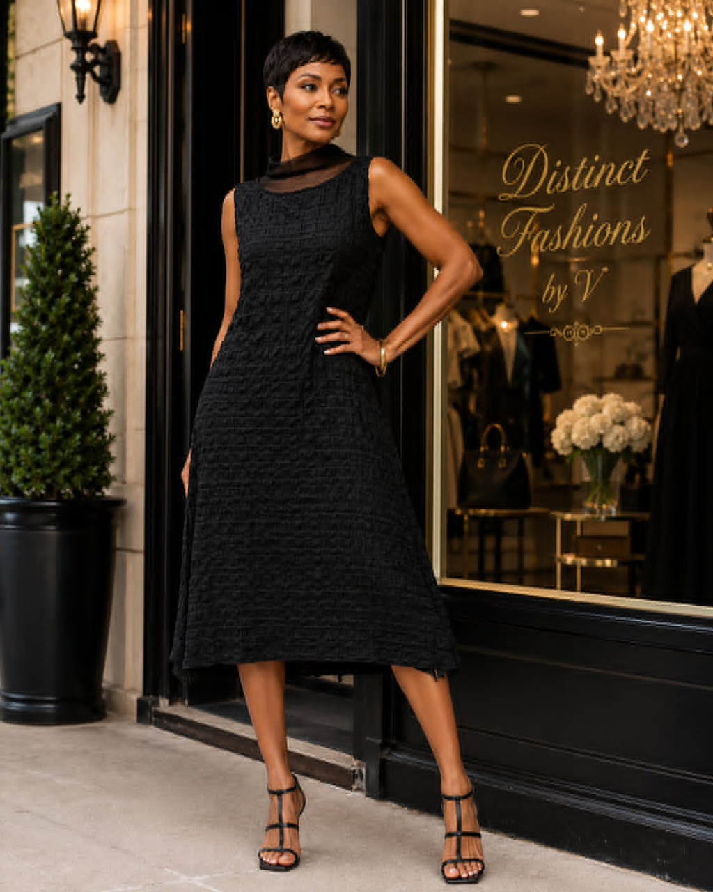 black midi flowy dress Darla Black Flowy Midi Dress for Wedding Guests