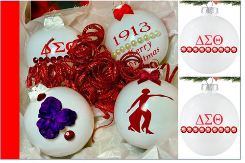 3" CERAMIC All White Delta Sorority CERAMIC Ornament -  SINGLE (1) ORNAMENT - Delta Sigma Theta Ornaments - Delta Sigma Theta Holiday Trimmings - Delta Sigma Theta Christmas Ornaments - Delta Christmas Ornaments 