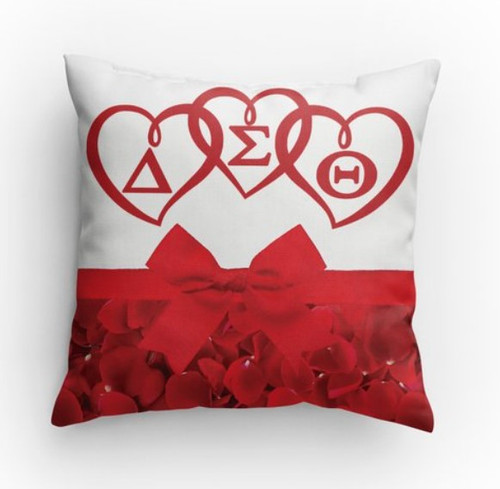 Delta Sigma Theta Decorative Pillow - 14" x 14" -  Rose Petals and Symbols - Delta Home Decor - Delta Sigma Theta Pillows - Red and White Delta Pillows Delta Sigma Theta Decorative Pillow - 14" x 14" -  Rose Petals and Symbols - Delta Home Decor - Delta Sigma Theta Pillows - Red and White Delta Pillows