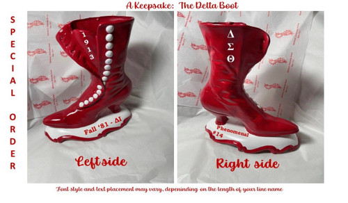 1913 Signature FORTITUDE  Boot -  “We Marched” Fortitude Boot - Customized with Symbols, Pearls and Personalization - 1913 Keepsake Delta Boot - Red and White Buttoned-Boot - Specialty Delta Boot (Lady Fortitude boot) - Delta Symbols