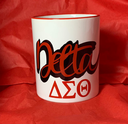 Red and White Delta Mug - White Mug Red Handle and Rim - Delta Sigma Theta Symbols - Delta Mug - 