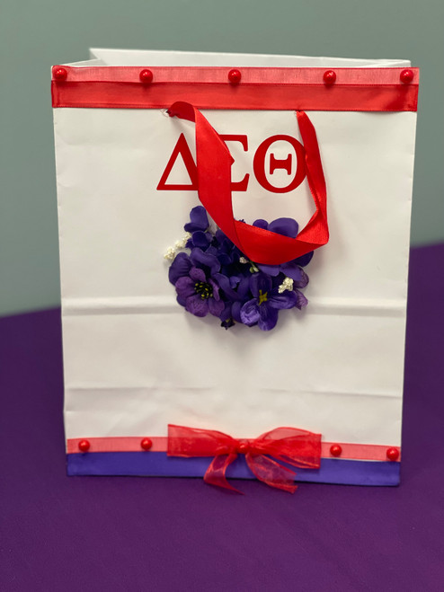 Delta African Violet Gift bag - Red and white Delta Gift Bag - Delta Symbols and African violet cluster - Delta Sigma Theta gift - Sorority Gift bag