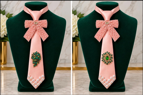 Women’s Decorative Necktie - Customized Necktie - pink and green necktie - DESIGNS WILL VARY - Necktie for women -  