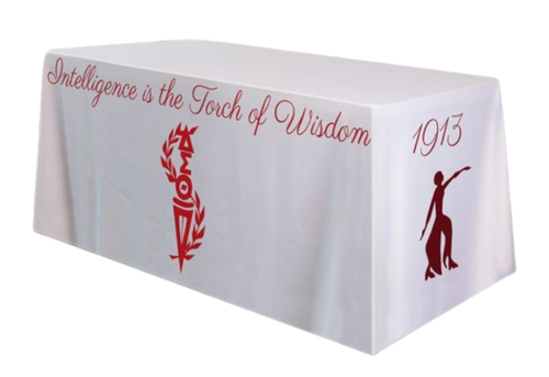 WHITE Delta Sigma Theta Table Covers - INTELLIGENCE IS THE TORCH OF WISDOM - 6 ft. Tablecloth - DELTA SIGMA THETA TABLECLOTH - - SCRIPT TEXT - Sorority Table Cover - Specialty Table Cover WHITE Delta Sigma Theta Table Covers - INTELLIGENCE IS THE TORCH OF WISDOM - 6 ft. Tablecloth - DELTA SIGMA THETA TABLECLOTH - - SCRIPT TEXT - Sorority Table Cover - Specialty Table Cover