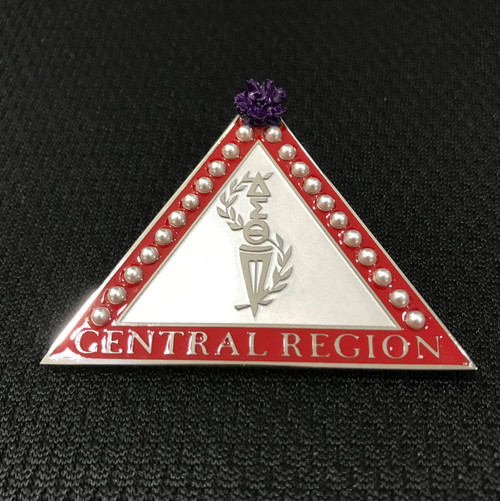 Delta Sigma Theta CENTRAL Region -Torch of Wisdom Brooch -  22 Pearls - African Violet Accent - Raised Embossing -Torch of Wisdom - Torch of Wisdom - Stainless Steel Brooch - Dress Pin - Sorority Pin - Delta Symbols