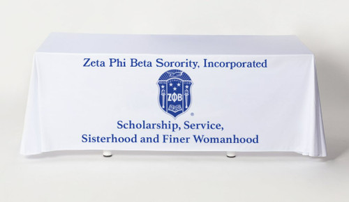 Zeta Phi Beta Table Covers - 6 ft. WHITE BACKGROUND - BLUE TEXT - Table Covers - Reflex Blue Official - UNCUSTOMIZED - Sorority Table Cover - Specialty Table Cover