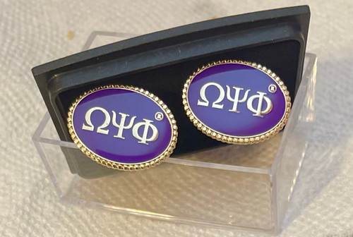 Omega Psi Phi Cuff Links - Purple / Gold Symbols Cuff Links - Omega Psi Phi Symbols - Purple and Gold Cuff Links  - Omega Psi Phi Fraternity, Inc.