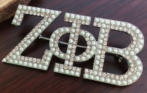 ZETA PHI BETA  Pearled Brooch - Sorority Symbols -  Pearl  and Rhinestones brooch - Zeta Symbols - Zeta Symbols Brooch - Sorority Jewelry