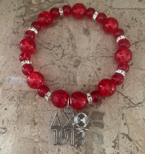 Delta  Charm Red Bracelet -Red Beads  Bracelet - Stretch Bracelet - Bead Design - Beaded Bracelet