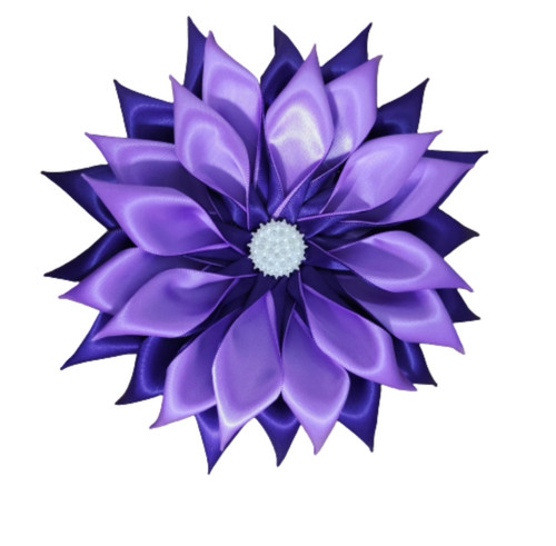 Delta - African Violet inspired -  ELLISHE - 3 GRADIENT SHADES OF PURPLE SATIN PETALS -  6.7” x 6.7” - Purple satin ribbon brooch