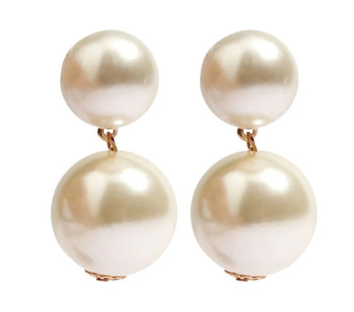 Duo Pearl Drop Earring - Faux Fashion Pearl Earrings - Earrings - Pearl Earrings -  Gold tone Accent Post -  Fashion Pearl Earrings- 