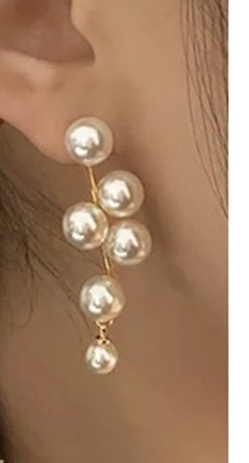 Multi-Pearl Drop Earring - Faux Fashion Pearl Earrings - Earrings - Pearl Earrings -  Gold tone Accent Post -  Fashion Pearl Earrings- 