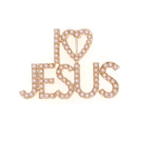 I LOVE JESUS - PEARLED PIN - LOVE - JESUS - CHRISTIAN - CHRIST - I LOVE JESUS DRESS PIN - PEARLS - PEARLED I LOVE JESUS TEXT