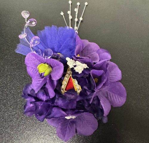Delta African Violets Cluster - Chandra PETITE Corsage   - Gold tone Delta Symbol - 