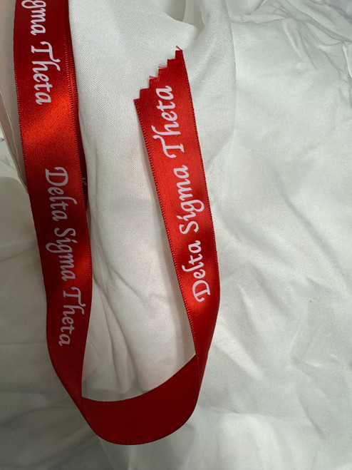 Delta Sigma Theta Red Satin Ribbon - Red Ribbon, White Elegant Text - 1 yard - Signature Delta Sigma Theta  Ribbon -  Delta SYMBOLS - 1" WIDE - 1 yard - DELTA SIGMA THETA Ribbon -  Ribbon - DELTA  SYMBOLS 