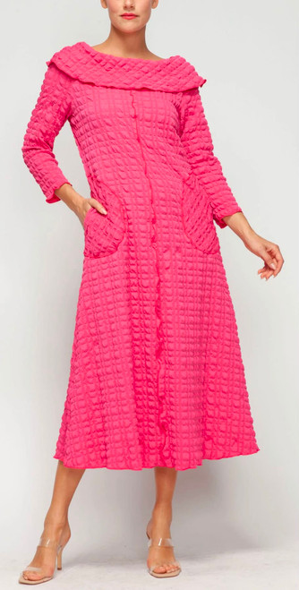 Midi Dress - Popcorn Textured - ROUNDED COLLAR - Sleeveless - Elegant Style - Midi  - A Line Dress - Flared, Flowy Dress