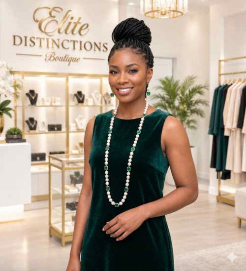Emerald Green and Pearls Necklace -and Earrings Set -  green square jewels - quality pearls - faux pearls