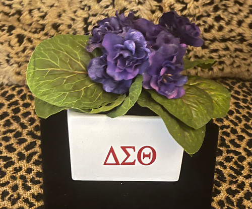 African Violets Arrangement - African Violets - Delta African Violets and Symbols - Crimson and Cream - Delta Sigma Theta Symbols - Silk African Violets