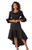 Form Fitting High Low Dress - Bordered Flare Dress - Quarter Bubble Sleeves - V Neck Collar Style Dress