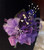 African violet corsage for Deltas - DESIGNS WILL VARY - ALANA - African violets - ribbon and pearls - African violet corsage - Purple ribbon - Floral clusters on an medium-length leaf - Delta Sigma Theta African Violet Corsage