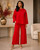 Red PEARLED LEG PANT SET  - PEARLED HOODIE TOP - SIDE LEG PEARLS - PEARLED HOODIE - FULL FIT - PEARL PANT SET