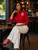 Delta Sigma Theta Crest Embroidered -  Oxford Blouse -  Embroidered Crest - Structured Collar - Button-down Blouse - Red - Classic Oxford Button Front Blouse - Oxford Blouse