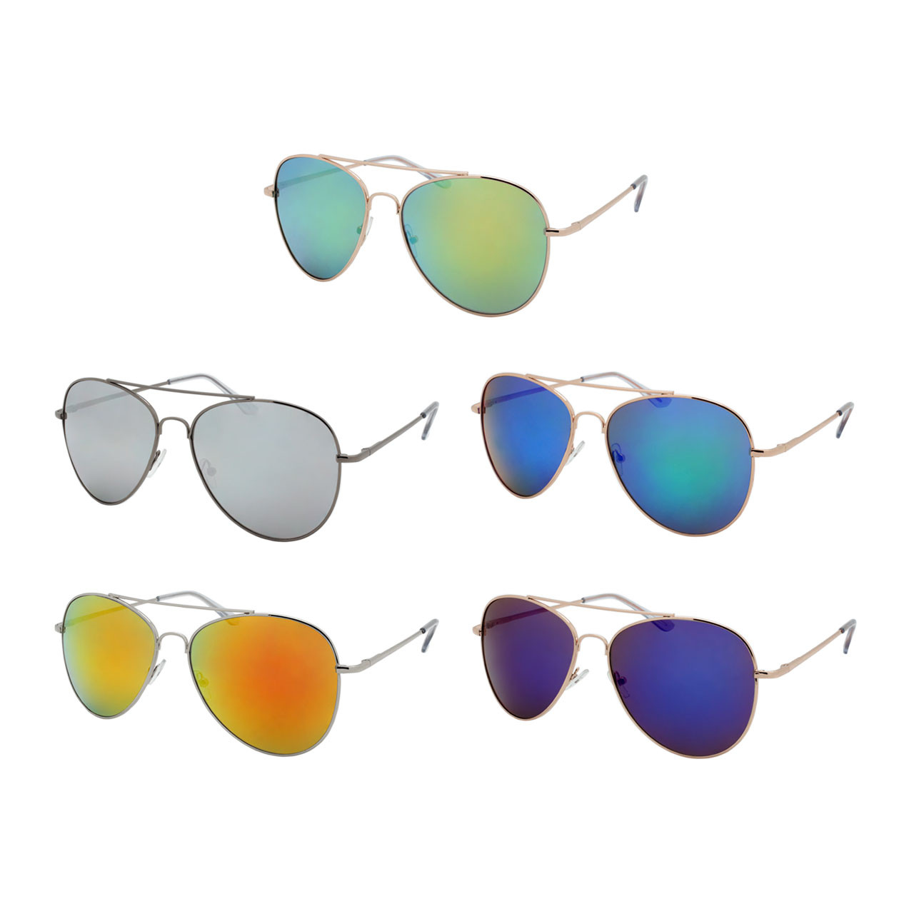 Wholesale Lot Of 12 Aviator Style Metal Sunglasses – Choose Red Or Blue Colored Lenses