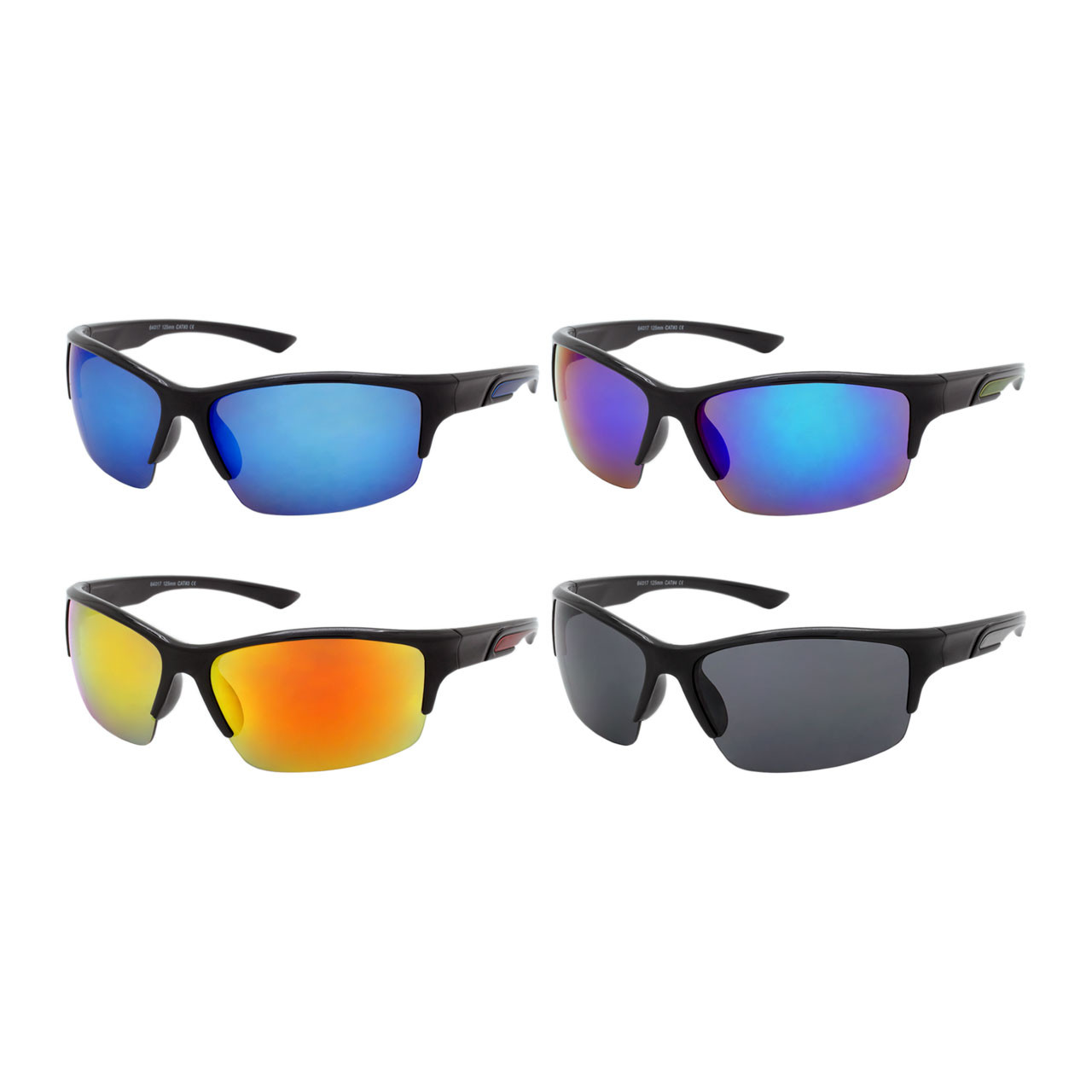 Wholesale Assorted Color Polycarbonate UV400 Semi-Rimless Sport Sunglasses  Men, 1 Dozen with Tags
