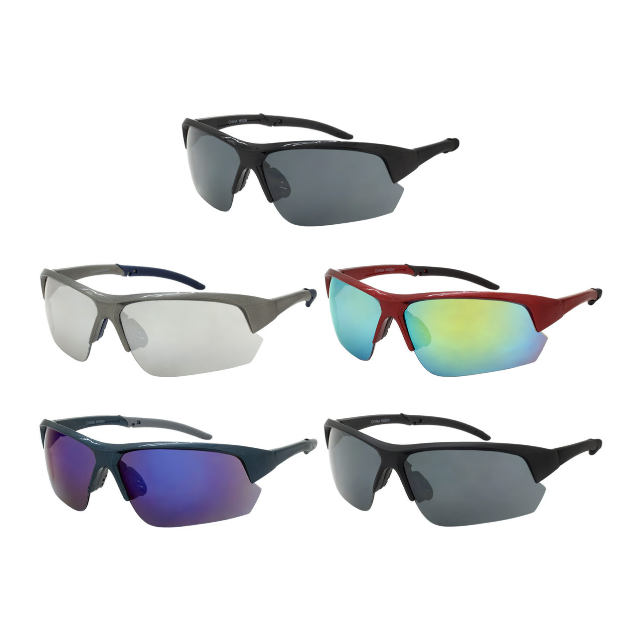 Wholesale Assorted Color Polycarbonate UV400 Semi-Rimless Sport Sunglasses  Men, 1 Dozen with Tags
