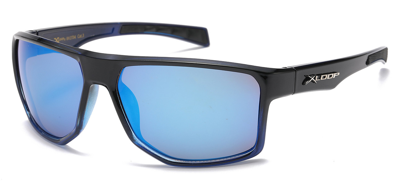 XLoop Sport Sunglasses - Silver Frame With Blue Polycarbonate Lens, UV400 Protection
