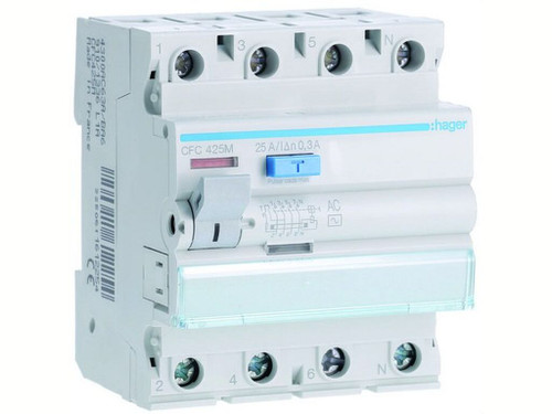Interruptor diferencial Terciario 4P 25A 300mA tipo AC - Hager