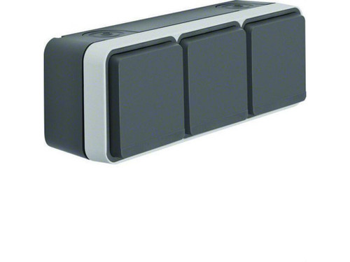 Toma Schuko triple horizontal 16A 250V cubyko IP55 Gris - Hager