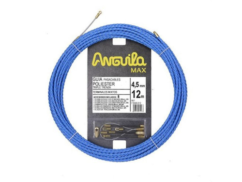 Trenza triple poliéster Anguila max 4,5mm 12M con nuevos terminales 5mm fijos con lazo, color azul - Anguila