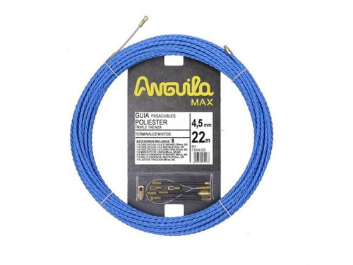 Trenza triple poliéster Anguila max 4,5mm 22M con nuevos terminales 5mm fijos con lazo, color azul - Anguila