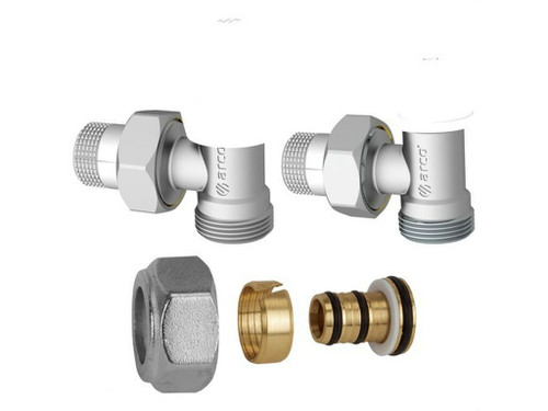 Kit calefacción válvula manual escuadra Teide + Detentor M 1/2"x16 Multicapa