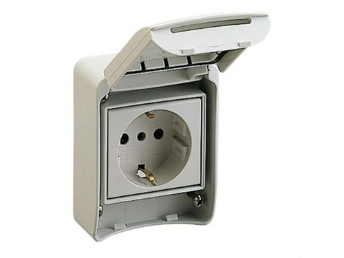 Base empotrar con Brida 10/16A 2P+Tt lateral toma gris