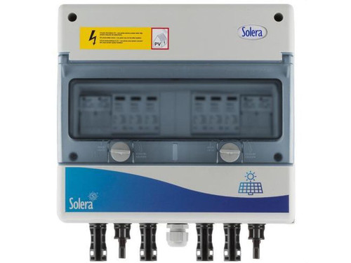 Cuadro de distribución para energía fotovoltaica 1000V DC 2 strings IP65 2 entradas MC4 / 2 salidas - Solera